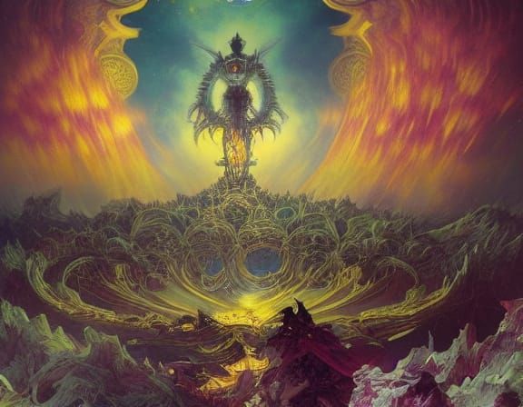 Alien Entity in Mystical Clouds: Dark Fantasy Art