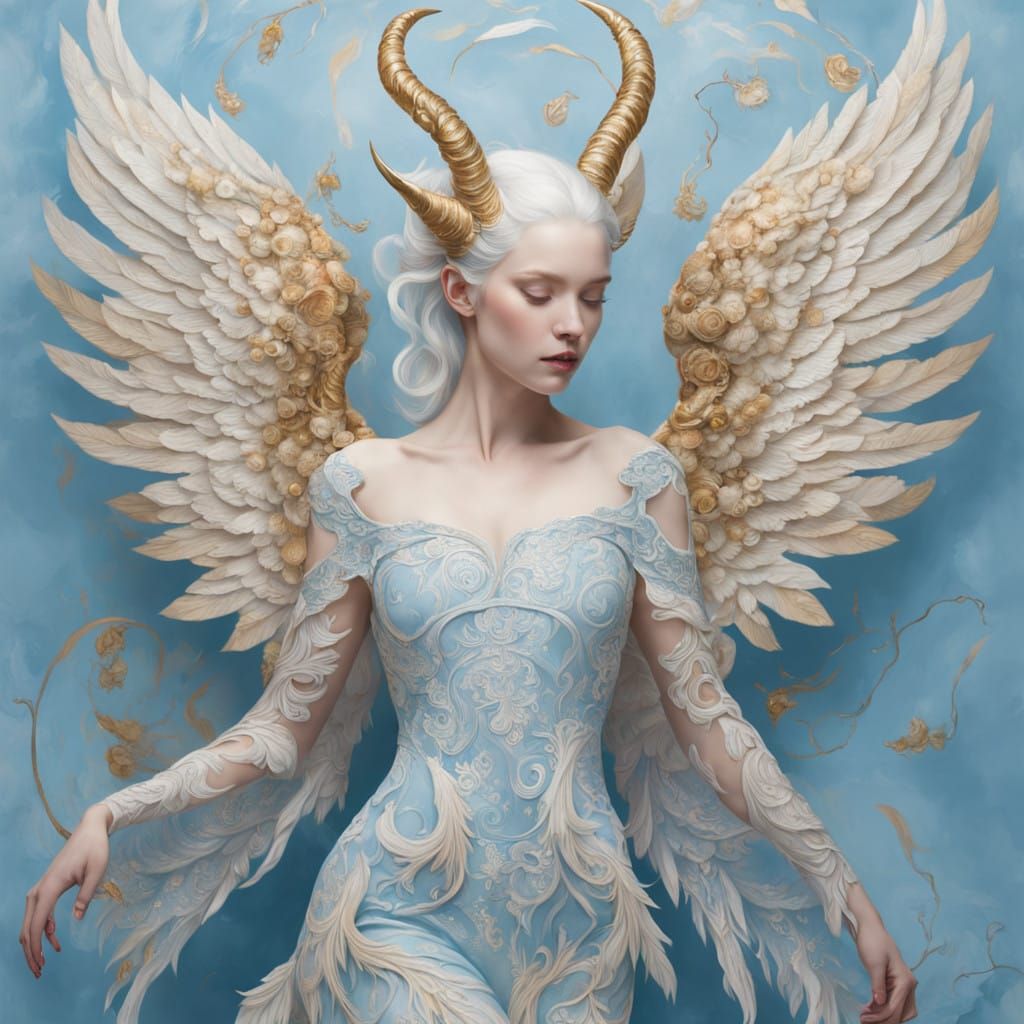 Angel Maid with Feathery Wings and Horns