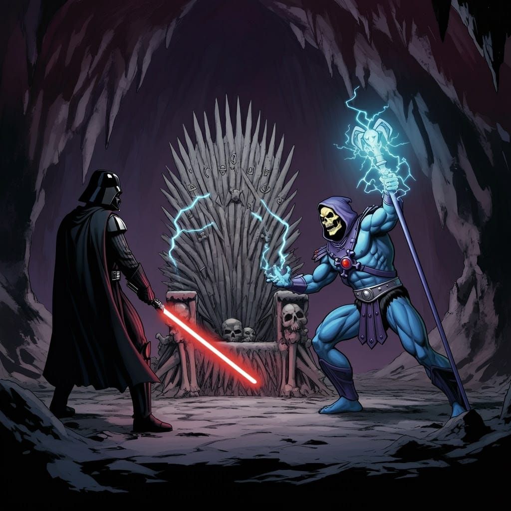 Epic Battle between Skeletor and Darth Vader in a Dark, Anci...