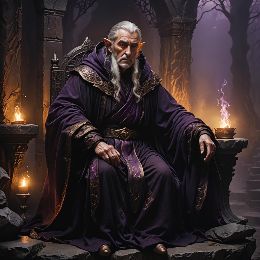 Dark Fantasy: Tired Elf on Stone Throne