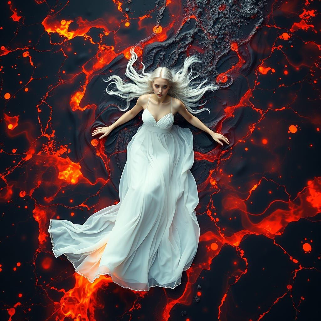 Surreal Lady in Lava Landscape