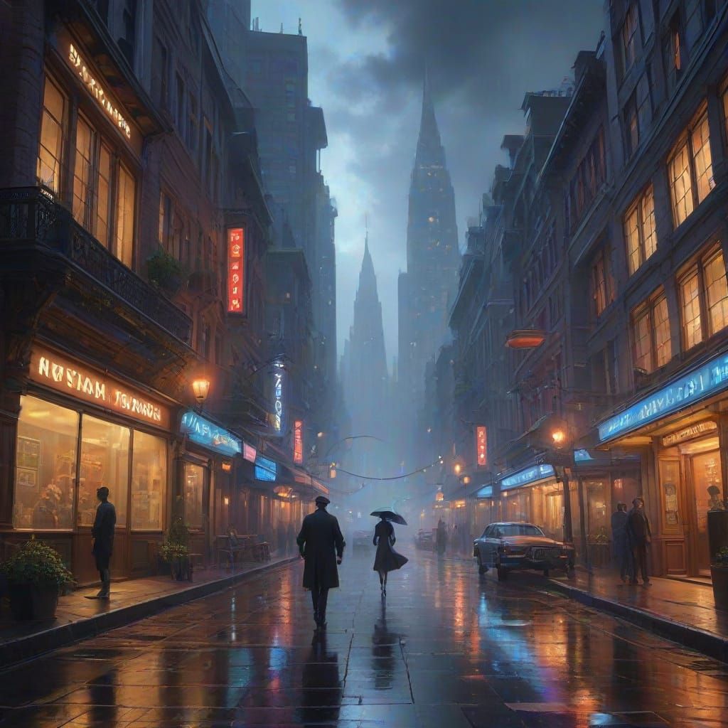 Glamorous Metropolis at Night in Futuristic Style