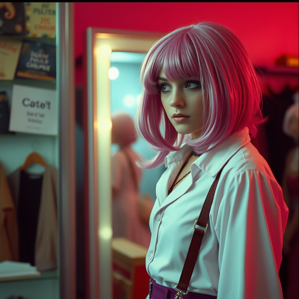 Surprised Young Man in Gorgeous Girl Outfit at Dressing Shop