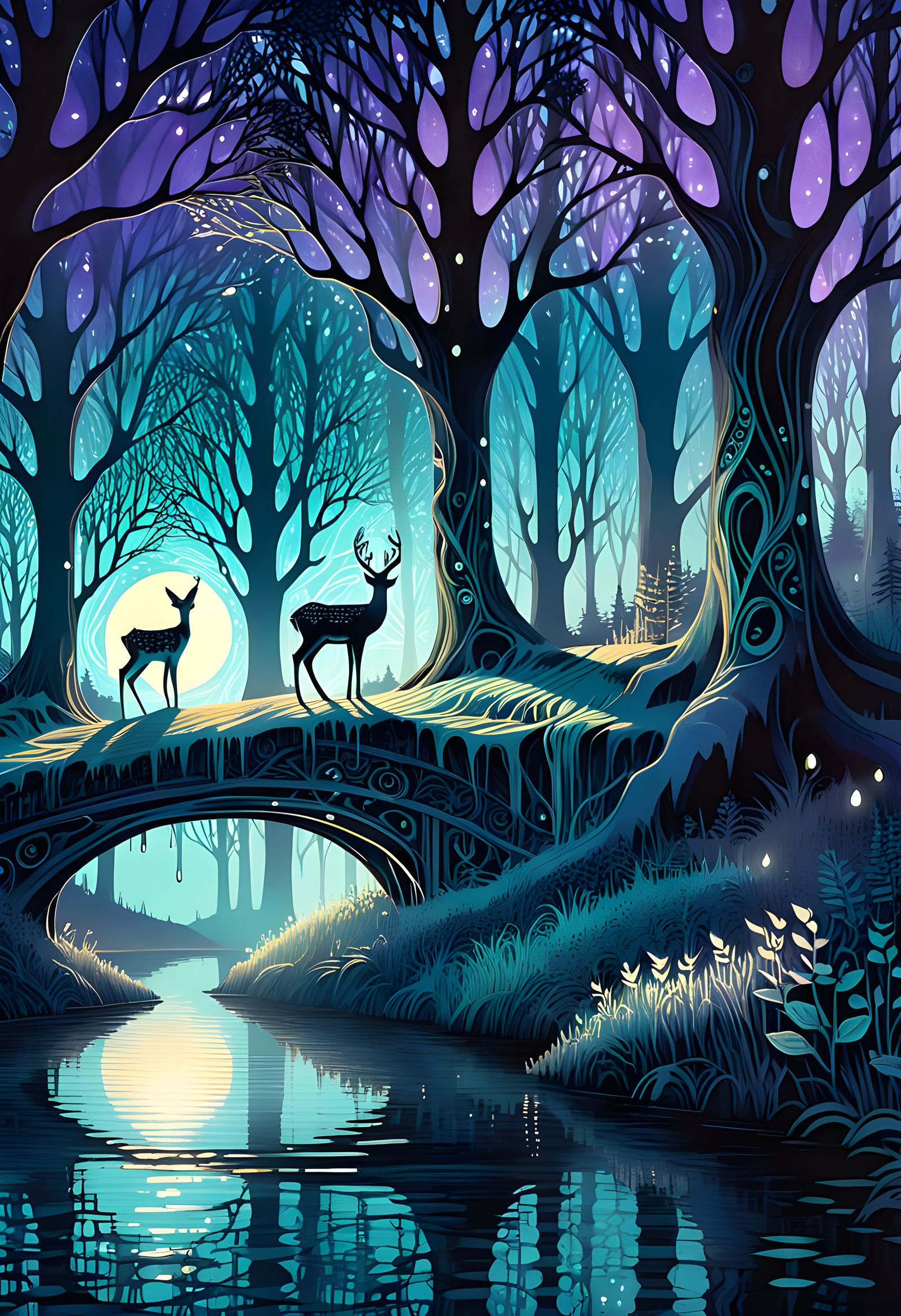 Ethereal Fawn of Light in Dreamlike Forest