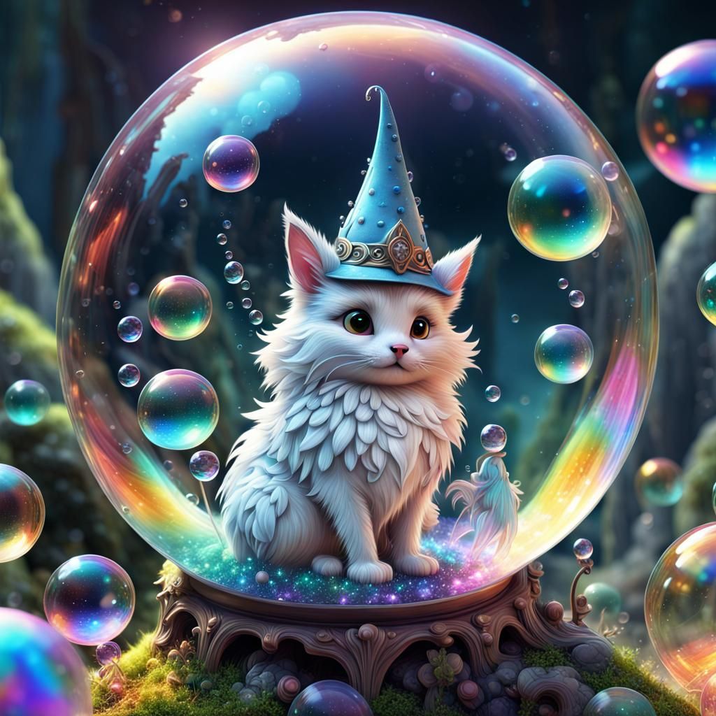Furry Bubble Cat Wizard in a Magic World