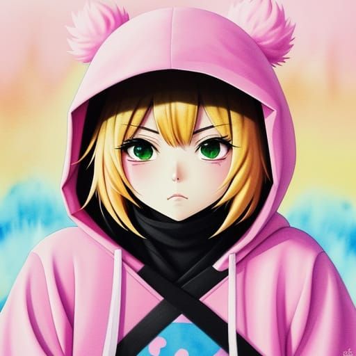 Grumpy Ninja Chick in Kawaii Anime Style