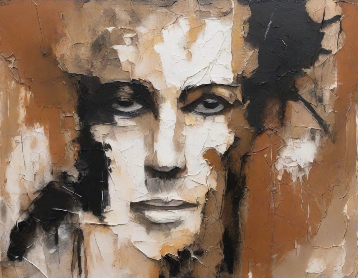 Haunting Figure in Expressionist Mixed Media Art