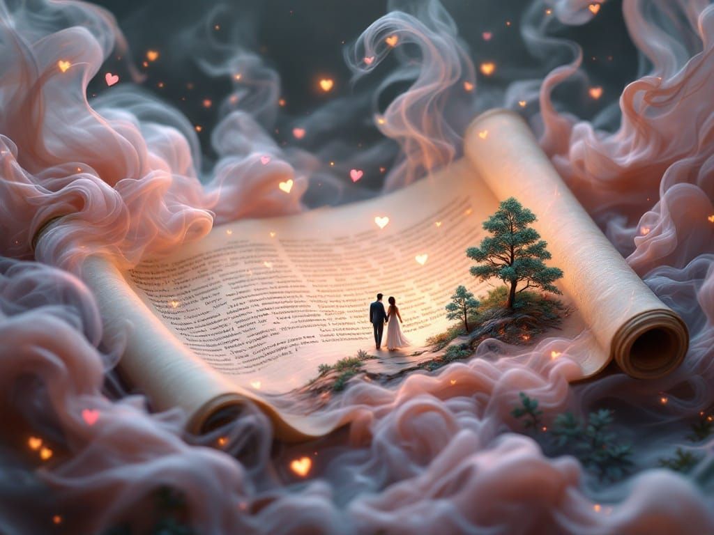 Ethereal Smoke Scroll in Whimsical Landscape