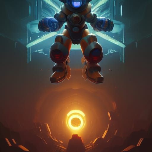 Mega Man in Dark Fantasy Style