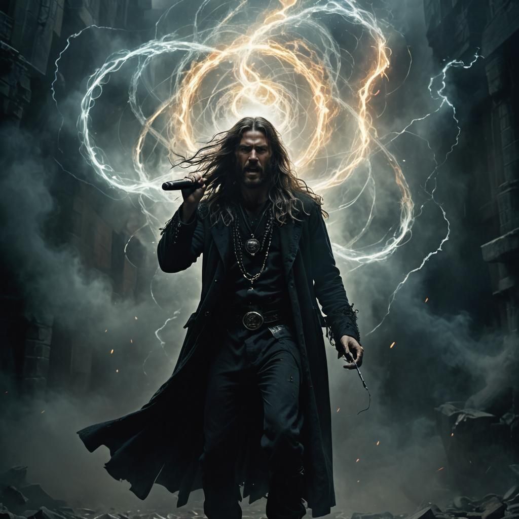 Man with Microphone in Ethereal Energy Aura