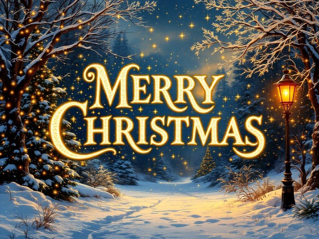 Elegant Gold Christmas Illuminations in Whimsical Winter Won...