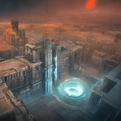 Dystopian Industrial Cityscape with Egyptian Aliens