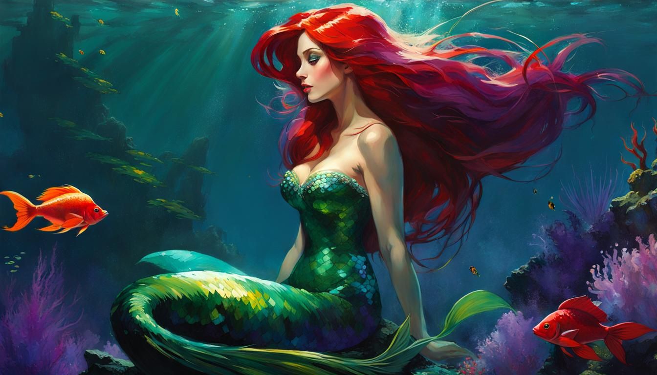 Ariel, the Little Mermaid, Swimming at Night