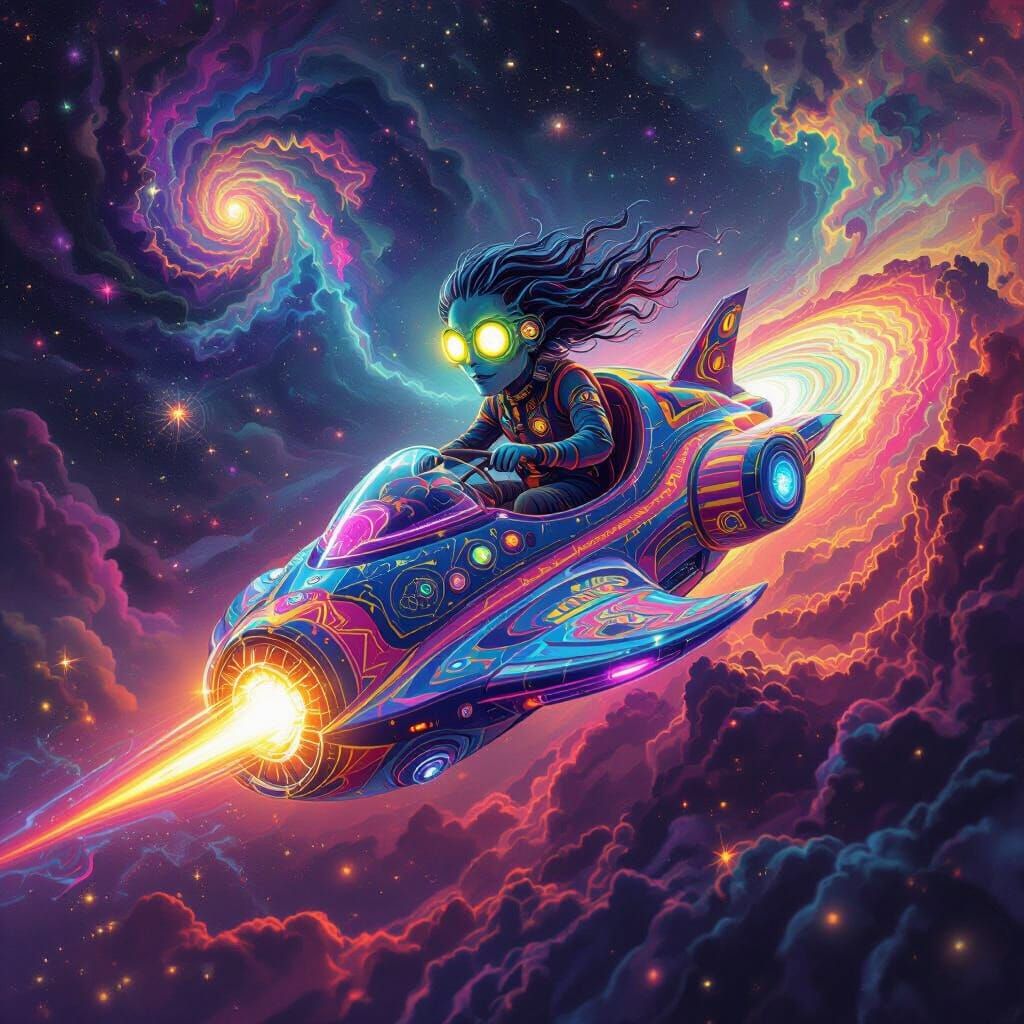 Psychedelic Cosmic Traveler Bending Time and Space