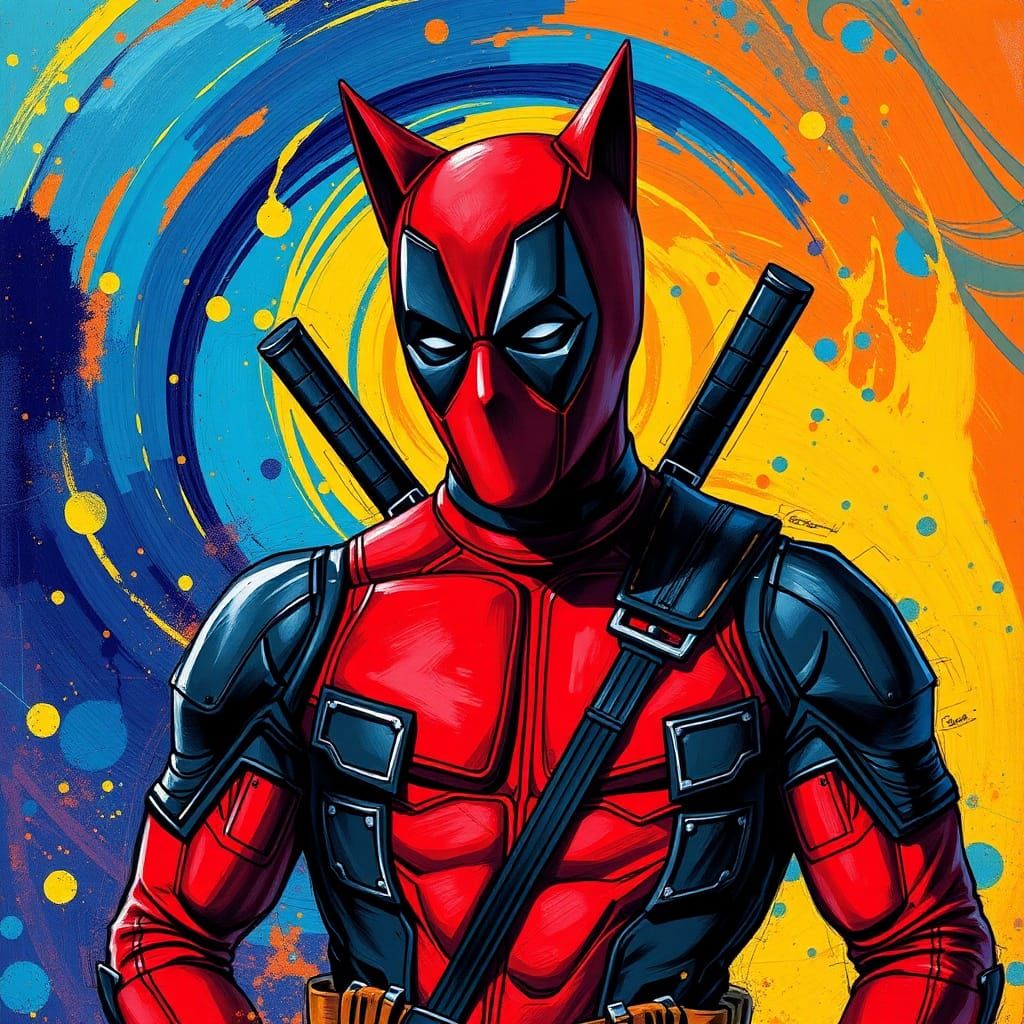Deadpool with Cat Ears in Abstract Style