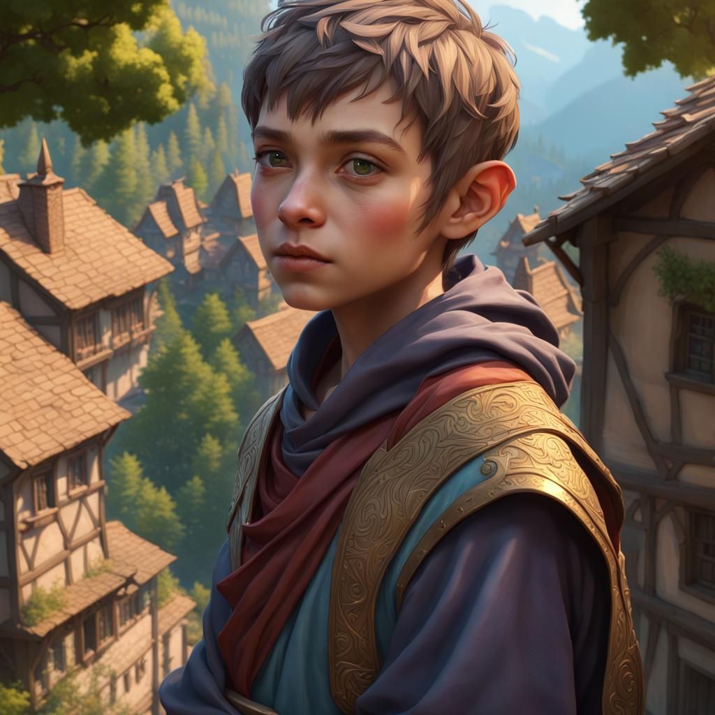 Halfling Monk Avatar in Medieval Village, Detailed Portrait