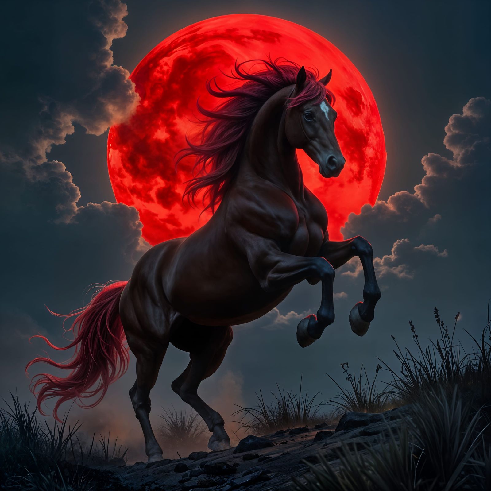 Fiery Horse Rearing: A Dark Fantasy Concept Art