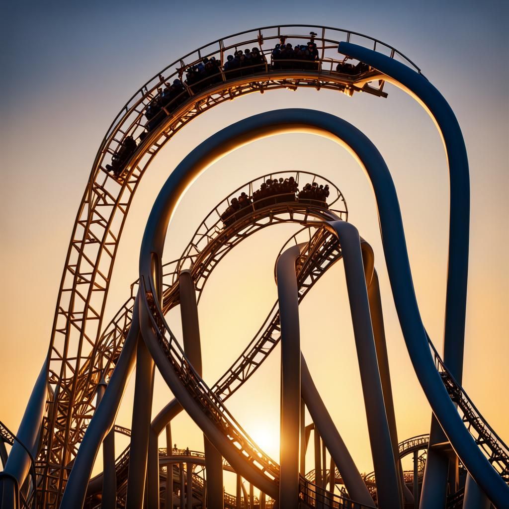 Sunset Roller Coaster in Hyperrealistic Golden Light