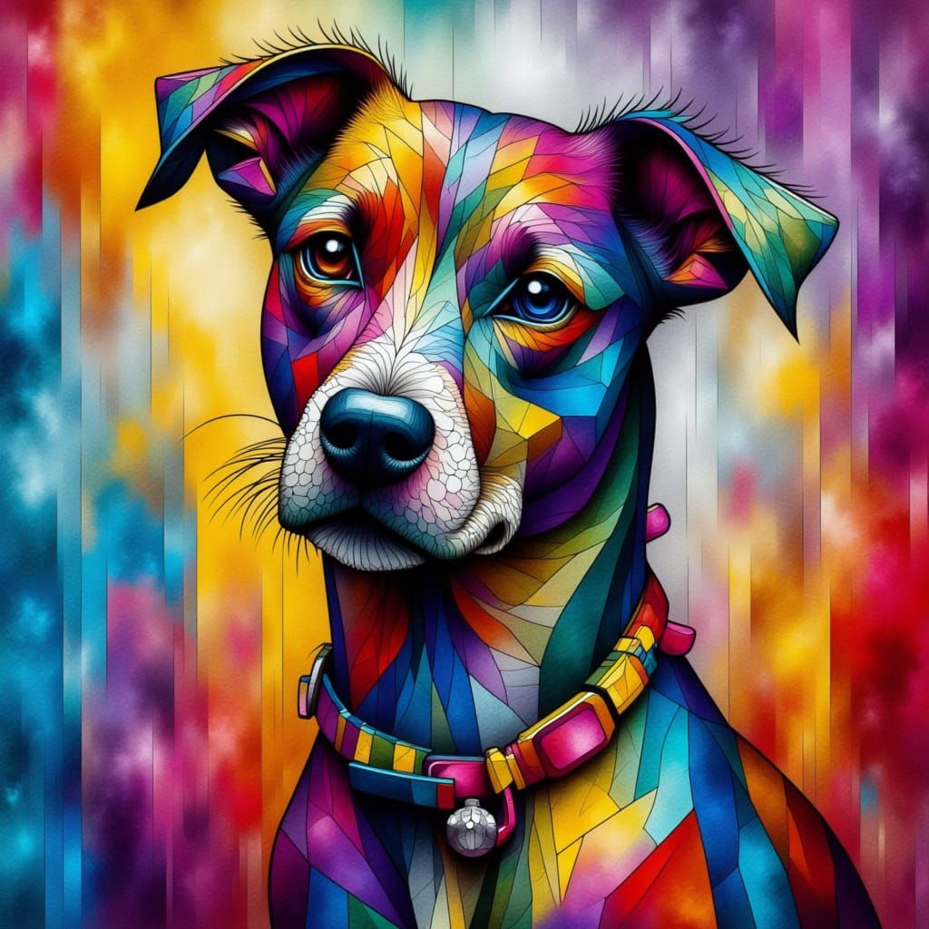 Mosaic Dog Portrait in Geometric Abstraction Style