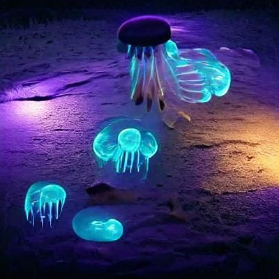 Bioluminescent Jellyfish Drifting in the Deep Sea