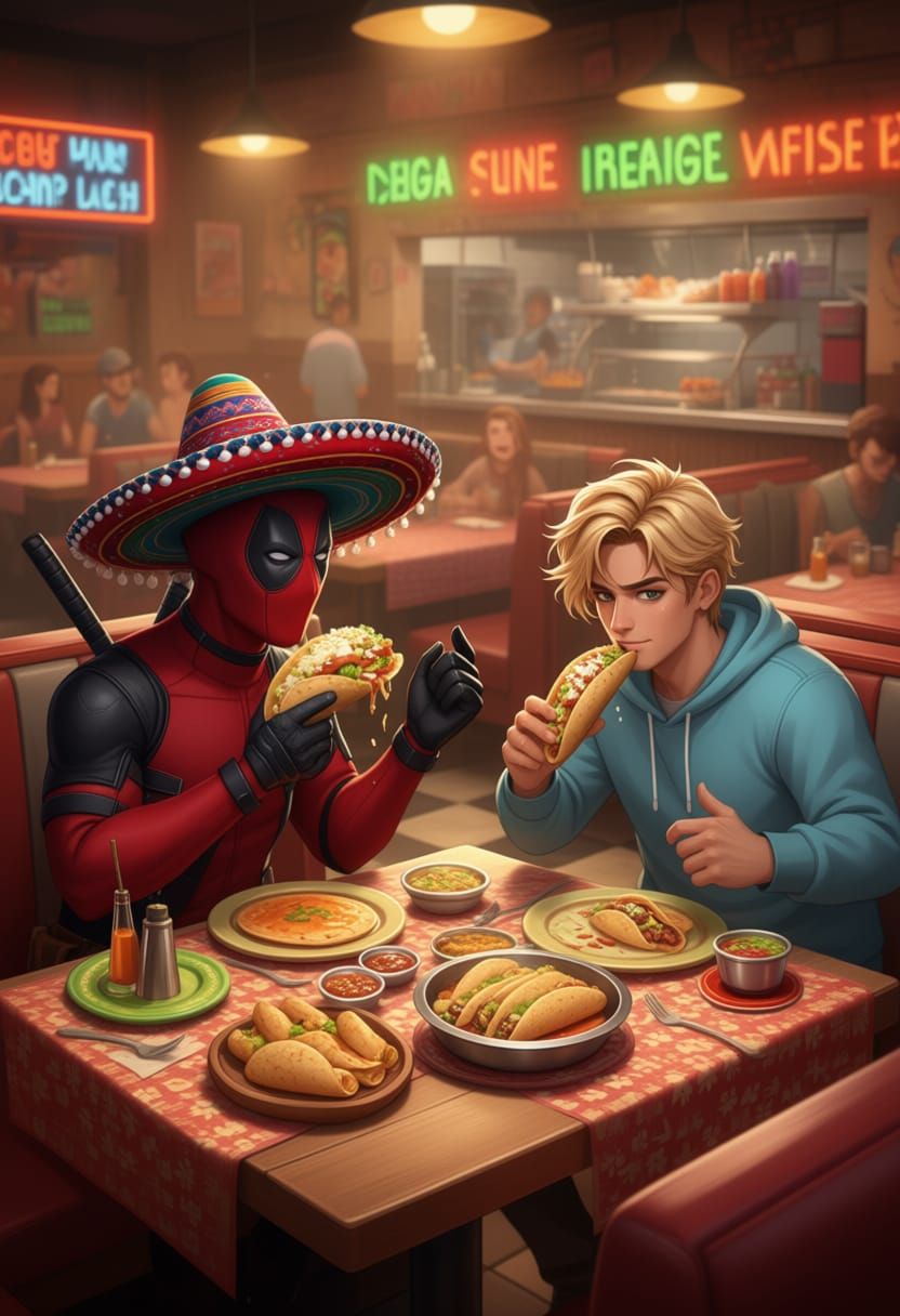 Deadpool and Oliver Enjoy Mexican Food