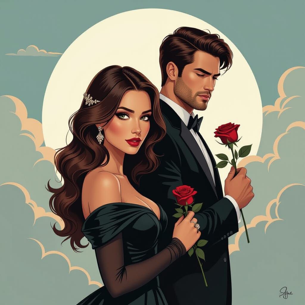 Decopunk Diva with Rose Silhouette Overlay