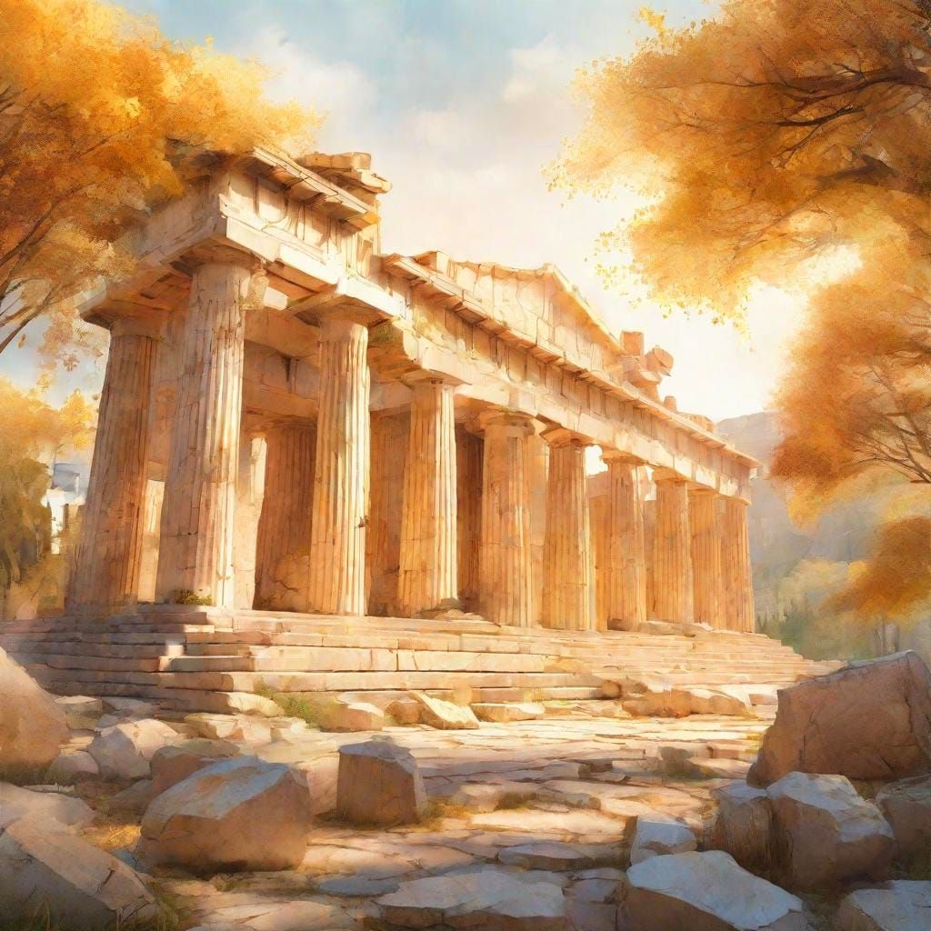 Parthenon Ruins in a Sunny, Illustrative Style