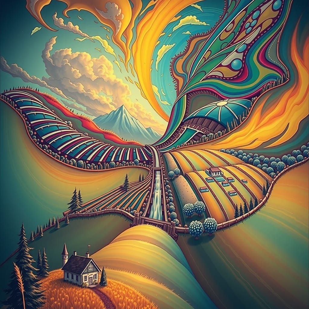 Golden Hour Landscape with Wheat Fields and Meadows