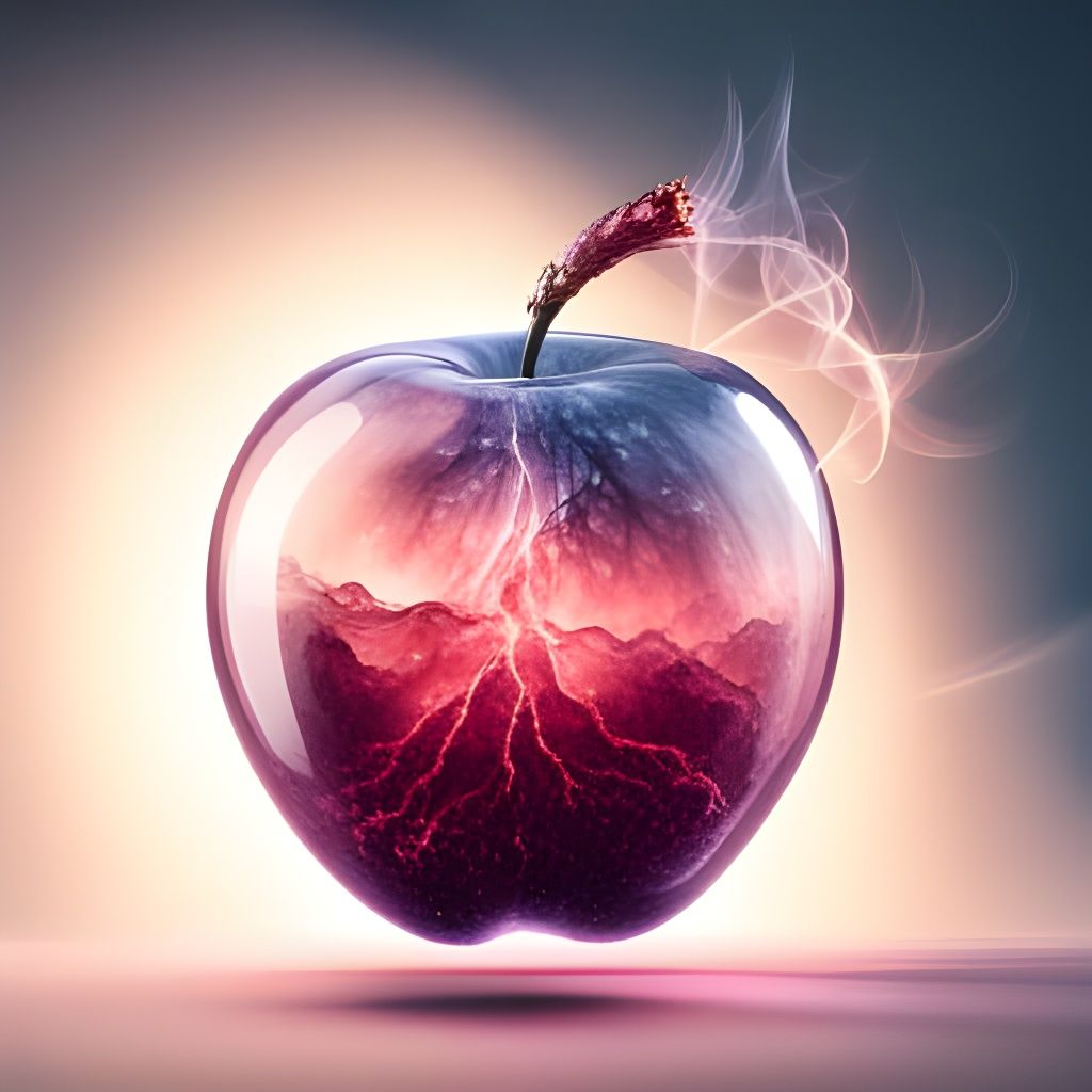 Glowing Glass Apple with Cosmic Energy