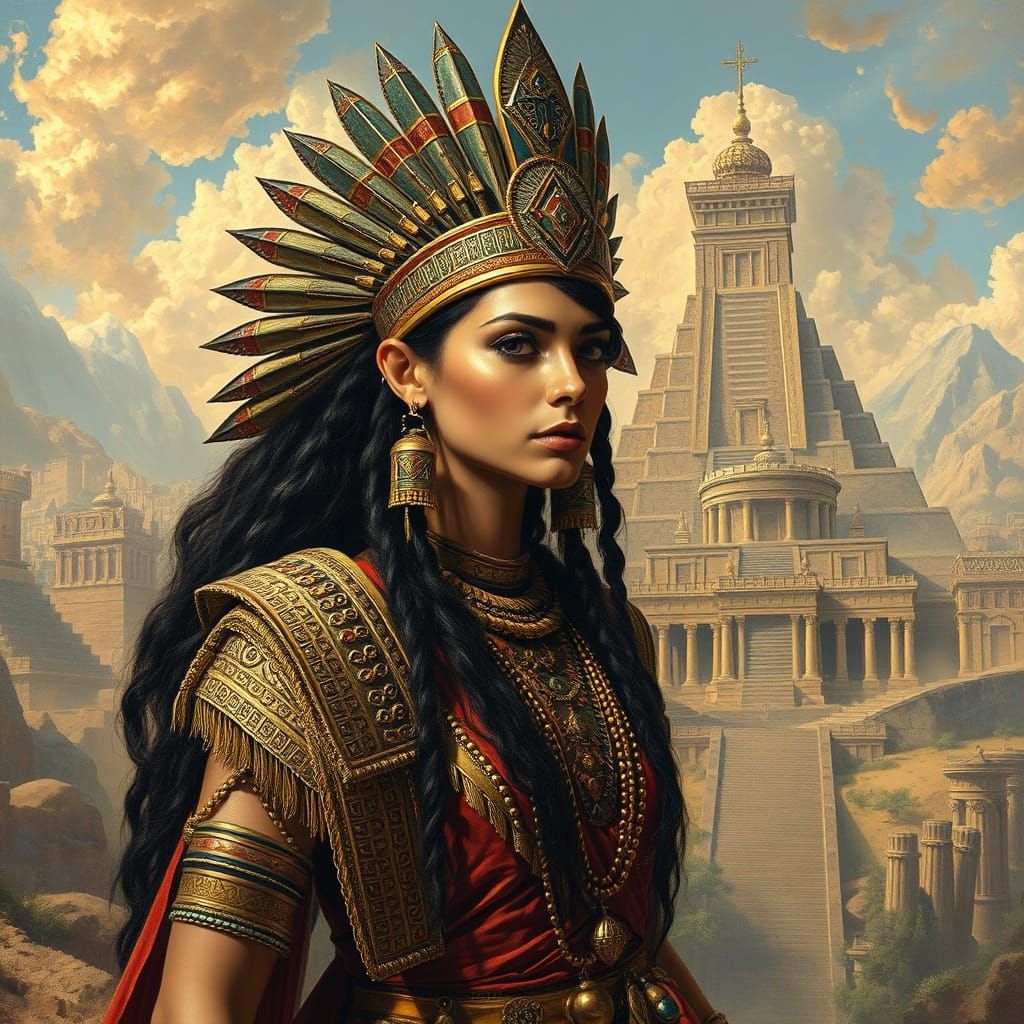 Aztec Ruler in Exotic City, as Oil Painting