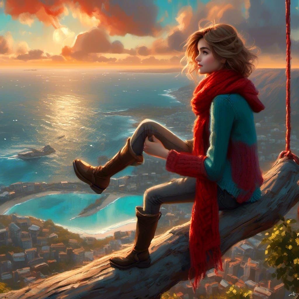 Woman on a Swing Overlooking the Sea