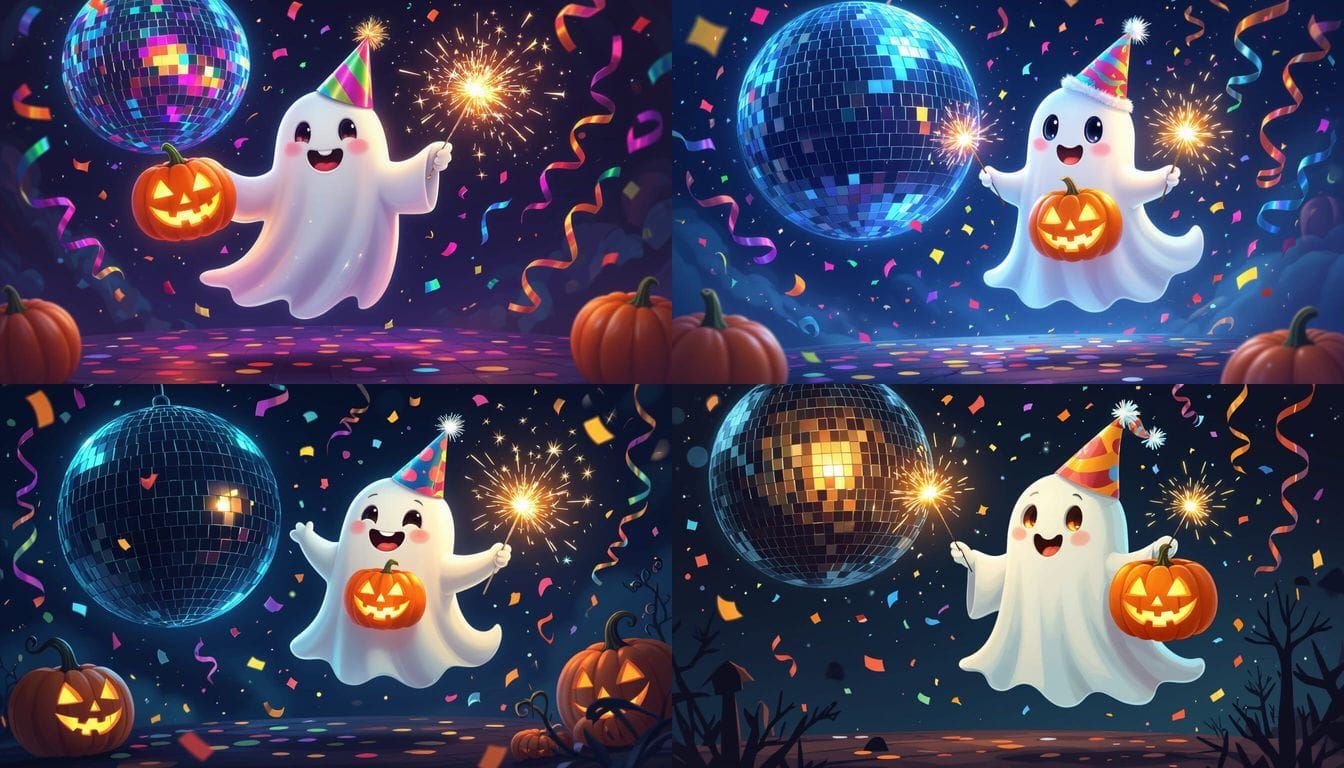 Whimsical Ghost Celebrates Halloween with Glowing Jack-o'-La...