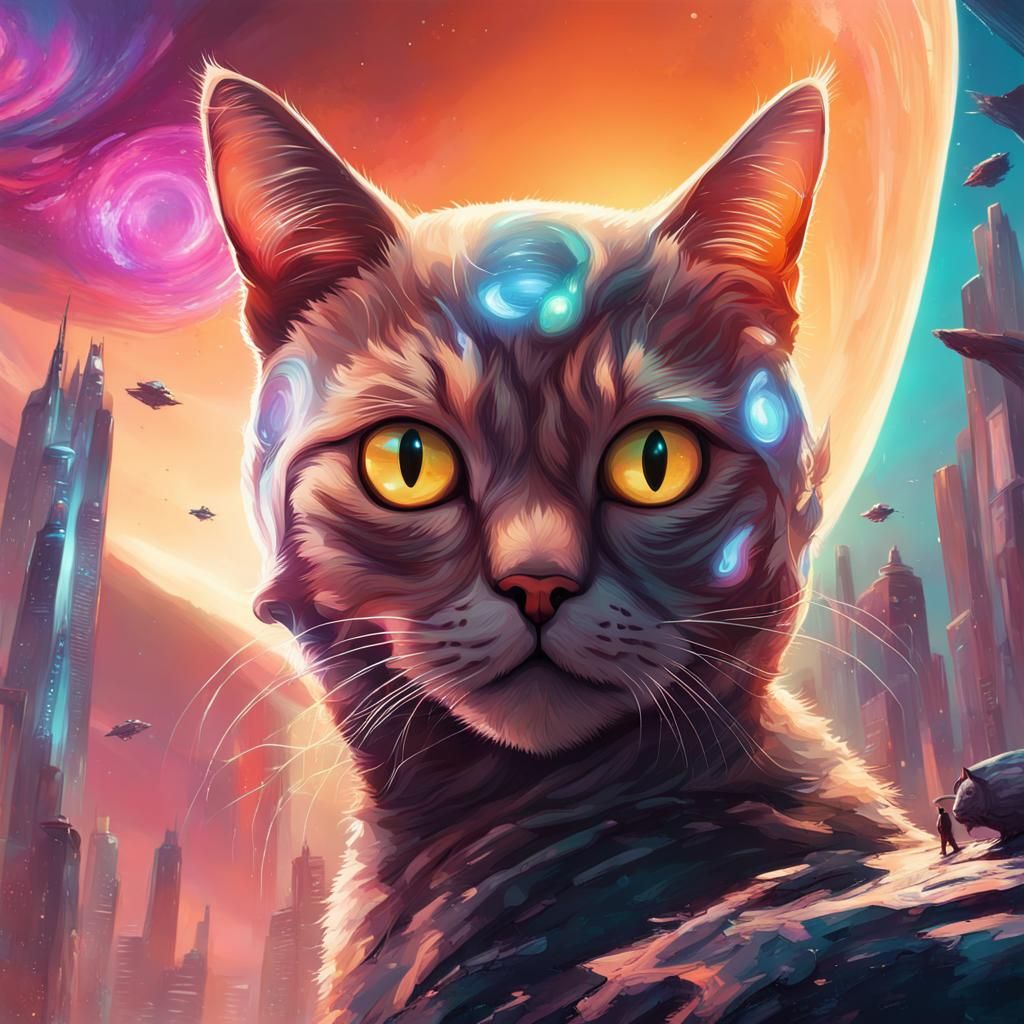Futuristic Feline Planet: Hyperrealistic Concept Art