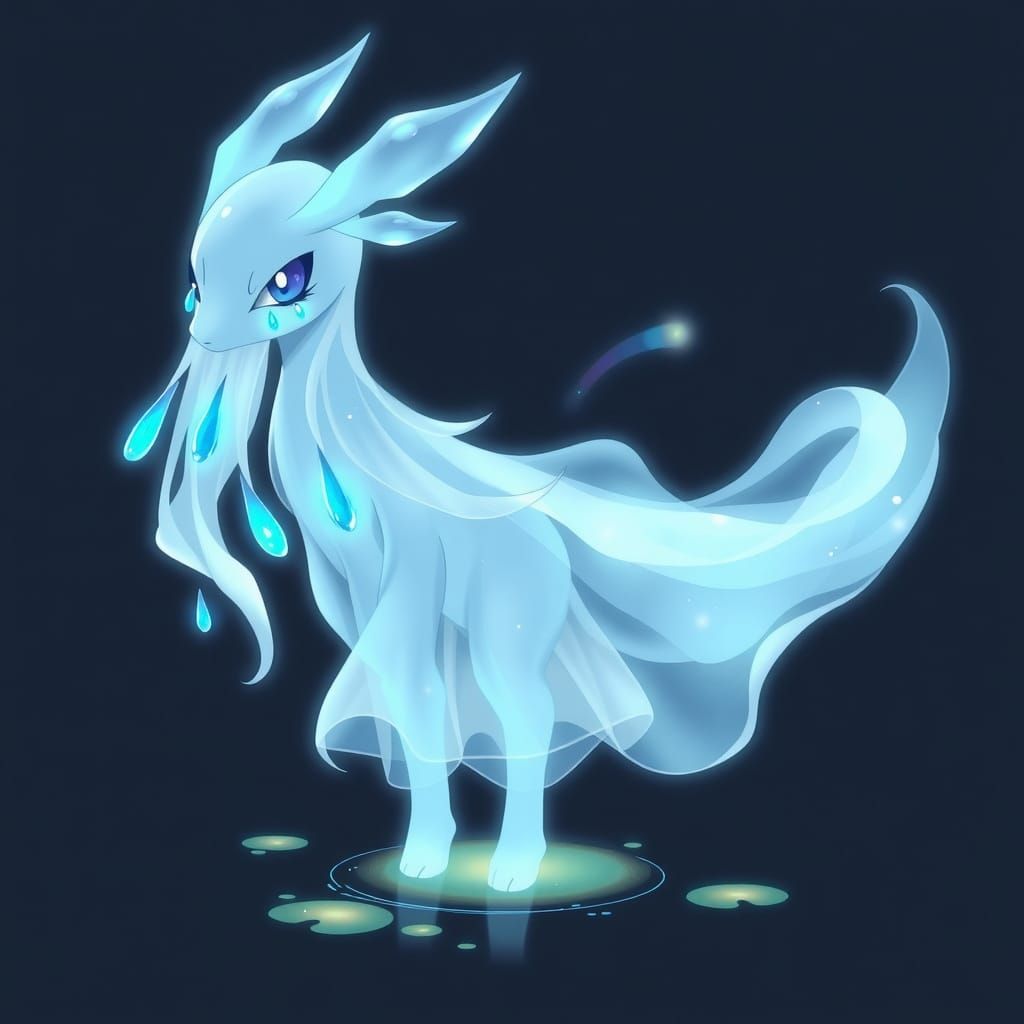 Ethereal Ghostly Weepintear Pokémon in Shimmering Blue Tears