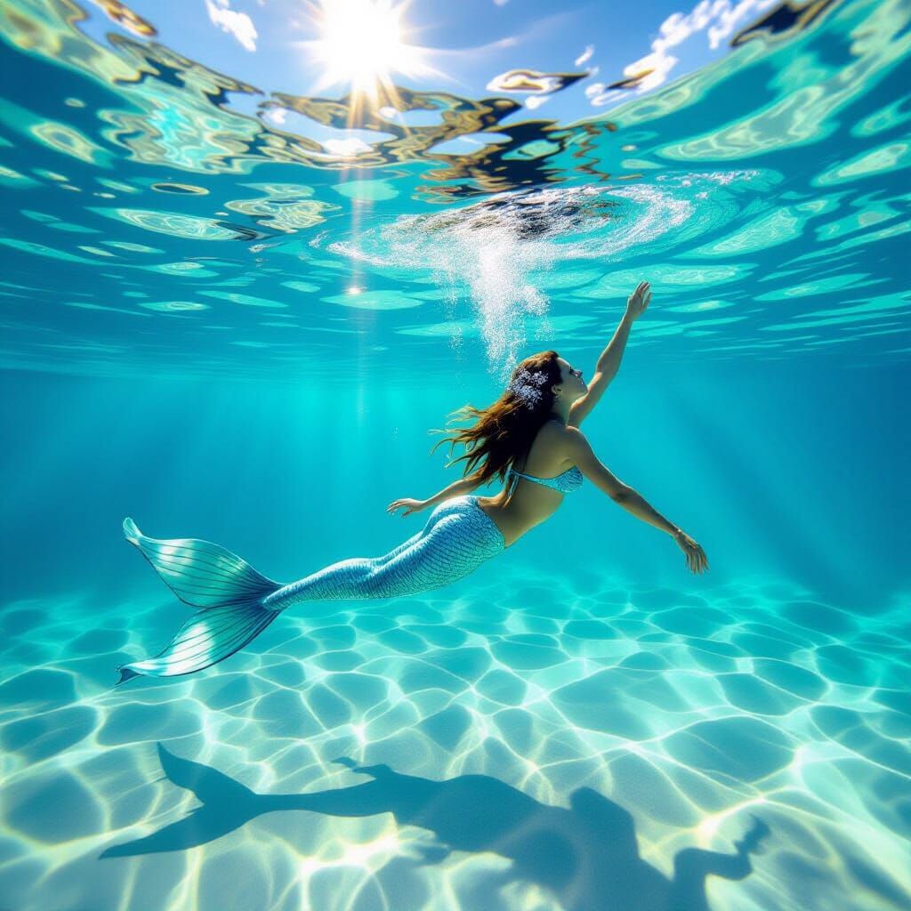 Surreal Mermaids Swimming in Azure Water, Dali Style