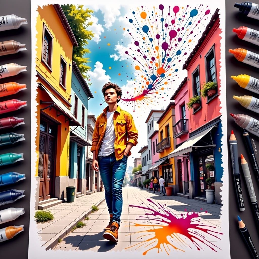 Vibrant Street Scene in Anime Comic Style