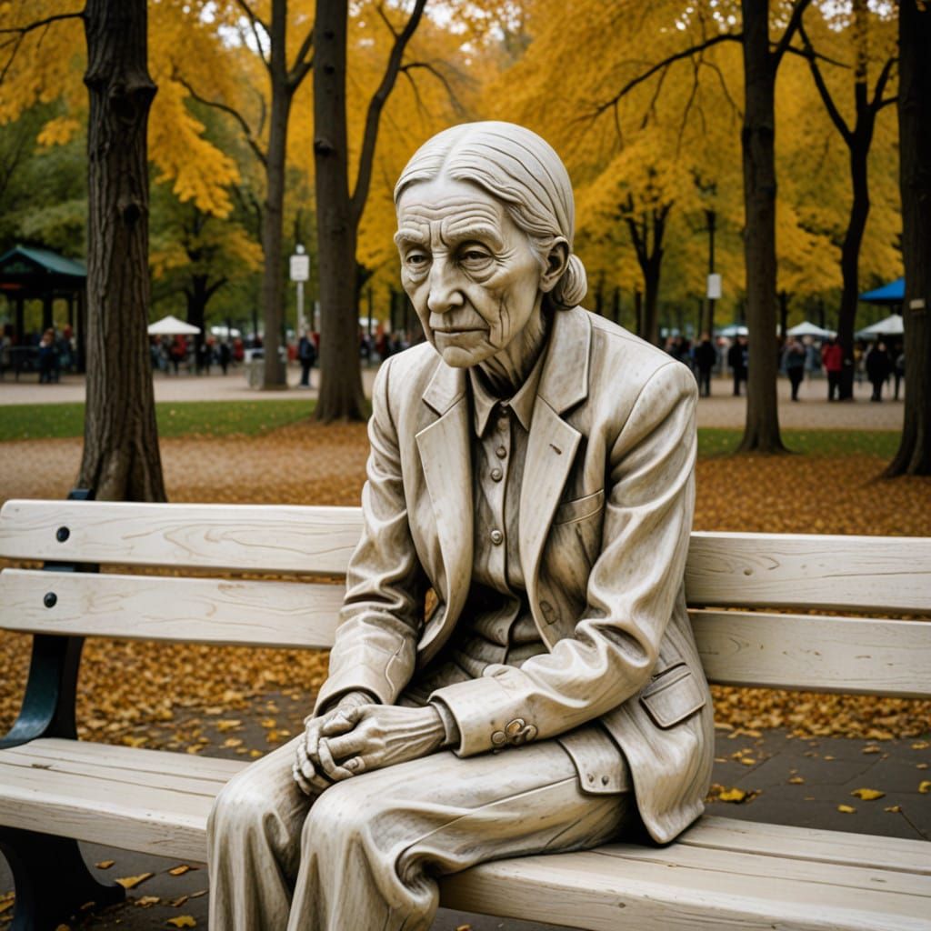 Thoughtful Stranger Seated on an Amusement Park Bench