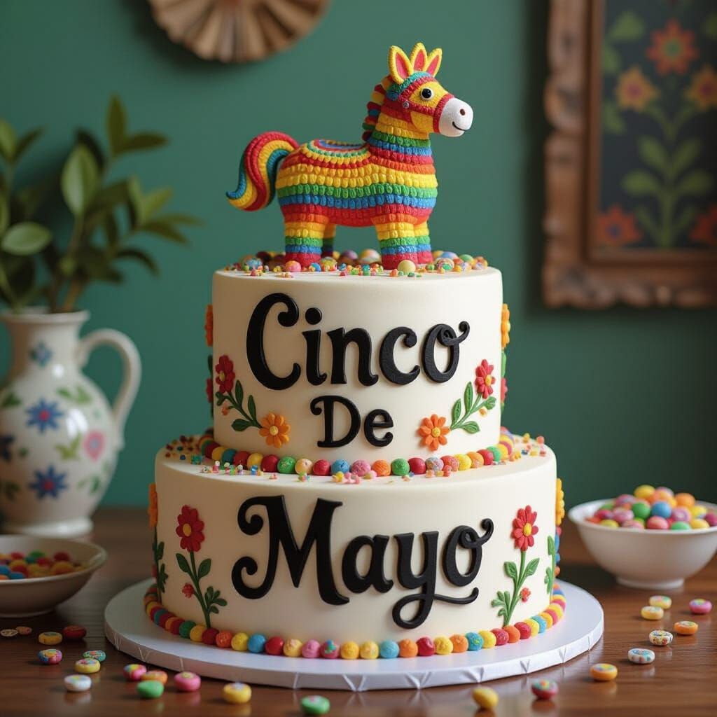 Vibrant Cinco De Mayo Cake with Piñata and Candy