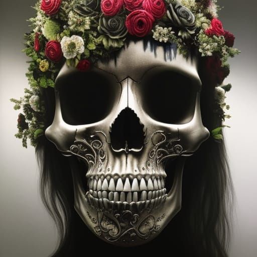 Floral Tree Skull Dark Fantasy Art