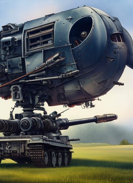 WWII Mecha on Hillside in Watercolor Style