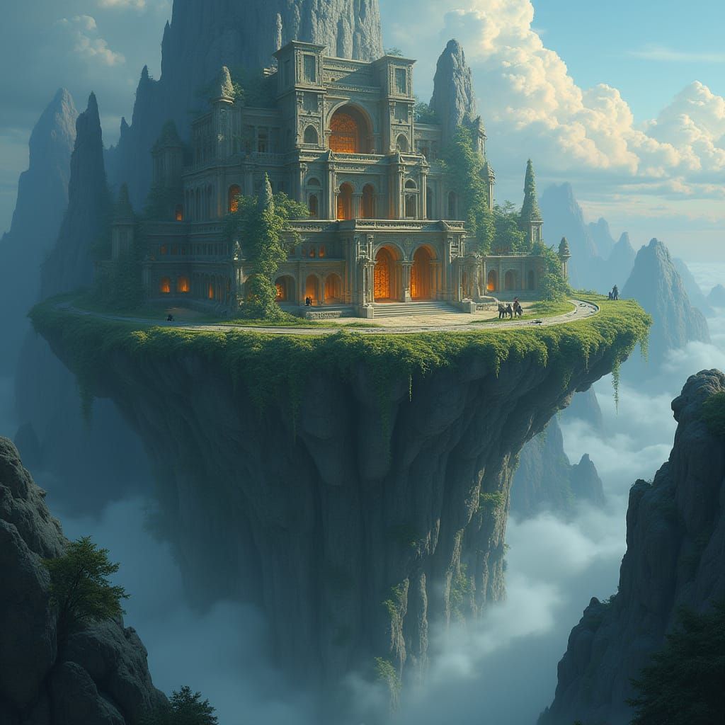 Majestic Floating Island Library in Epic Fantasy Style