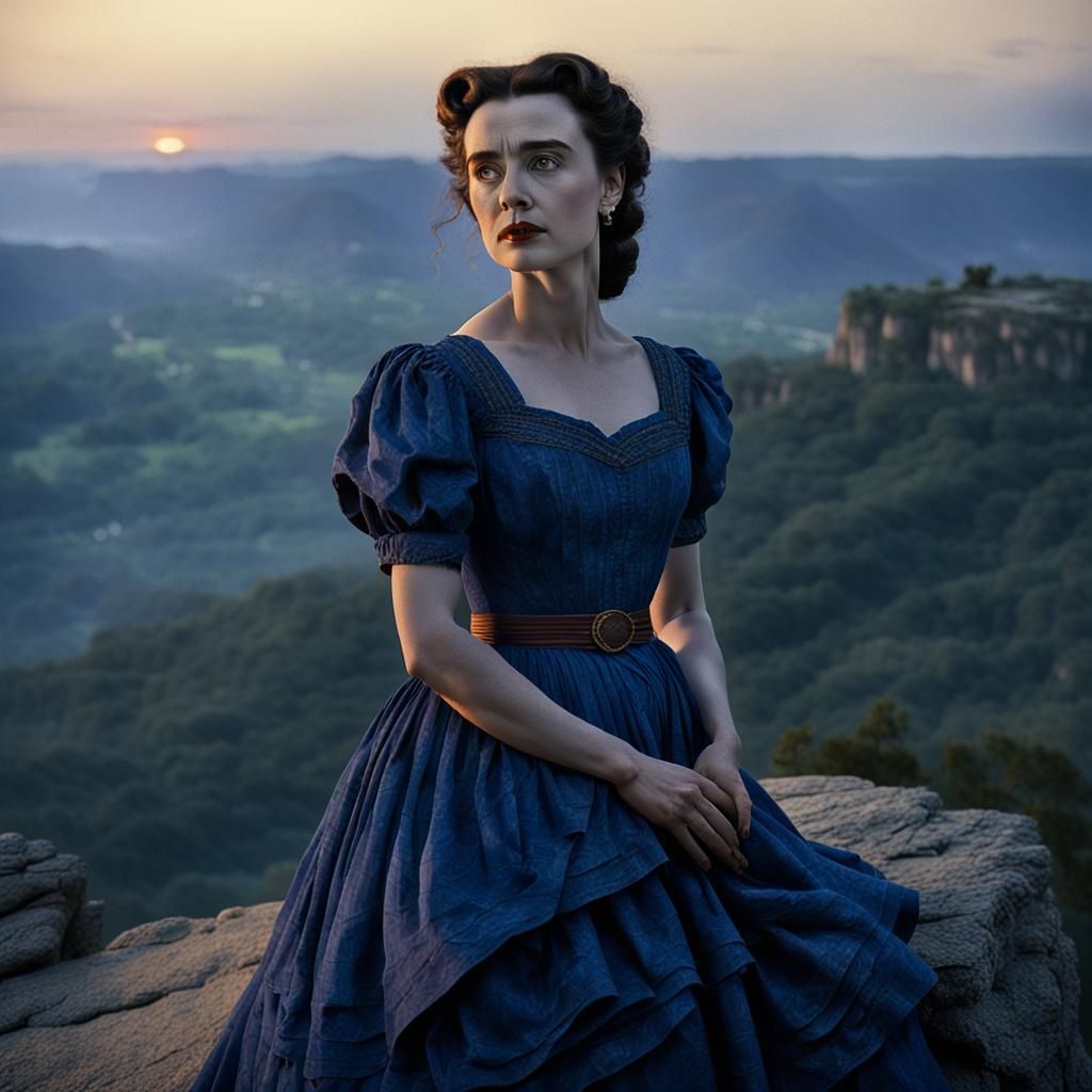 Scarlett O'Hara in Indigo Dress: Neoclassical Cubist Style