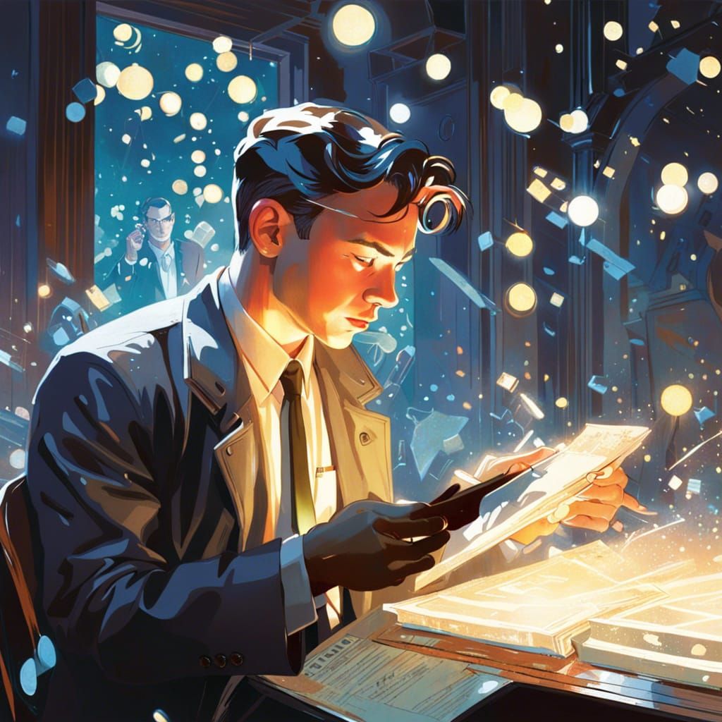 Dreamy Detective Investigates Crime Scene, Illustrative Styl...