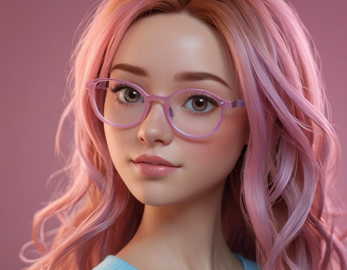 Girl with Glasses in Detailed 3D Rendering