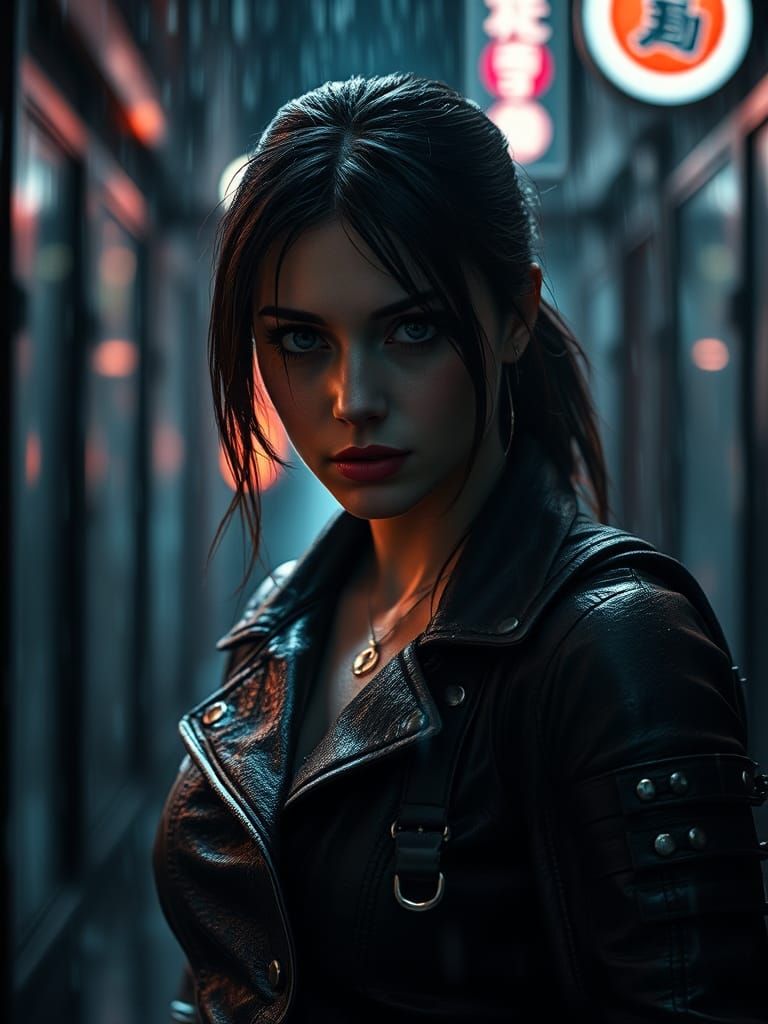Lara Croft in Noir Style: Hyper-Realistic Portrait