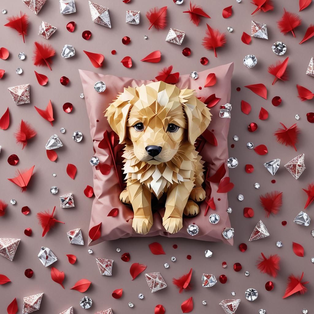 Golden Retriever Puppy in Origami Style