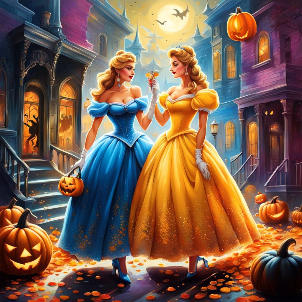 Cinderella and Belle Halloween Party as Graffiti Art