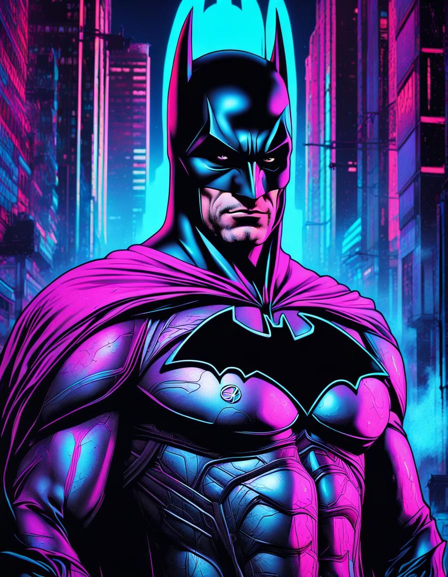 Batman Portrait in Synthwave Neon Graffiti Art