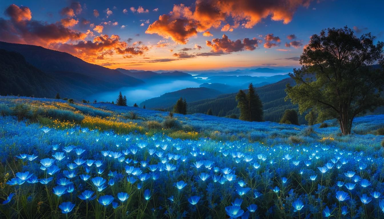 Bioluminescent Wildflower Field Under Cosmic Sky