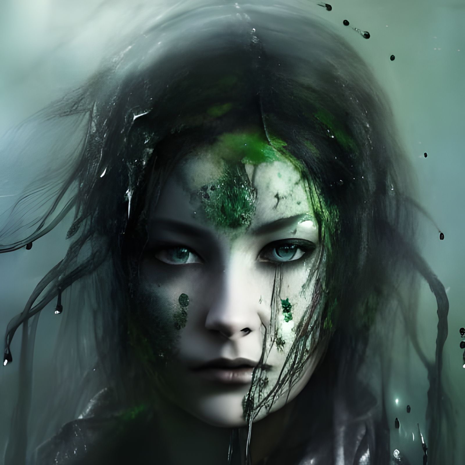 Biohazard Woman Portrait with Bioluminescent Contamination